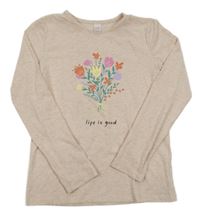 Růžové melírované triko s kyticí LC Waikiki