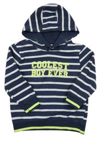 Tmavomodro-biela pruhovaná mikina s nápisom a kapucňou Topolino