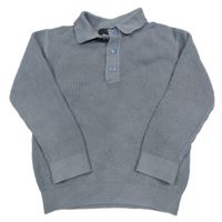 Modrošedý rebrovaný polo sveter Next
