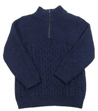 Tmavomodrý vzorovaný pletený sveter Tu
