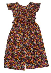 Černo-růžovo-žlutý květovaný culottes overal Matalan