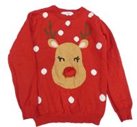 Červený puntíkatý lehký svetr se sobem Primark