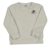 Biela zamatová rebrovaná mikina s bambulkami