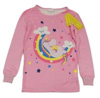 Nové - růžové pyžamové triko s jednorožcem a duhou