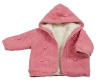 Růžový vzorovaný zateplený propínací svetr s kapucí Mothercare