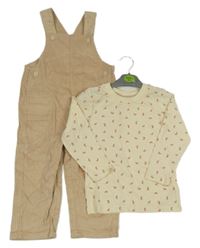 Nové - béžové laclové manšestráky + smetanové vzorované triko Primark