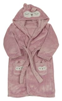 Svetloružový plyšový župan so sovou a kapucňou George