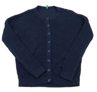 Tmavomodrý vzorovaný propínací svetr Benetton