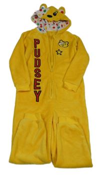 Žltá chlpatá kombinéza s kapucí - medvídek Pudsey George