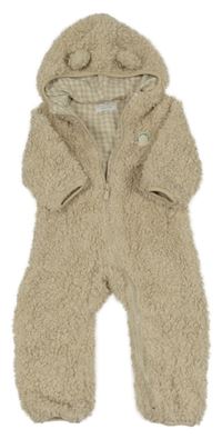 Světlebéžová huňatá podšitá kombinéza s kapucí Primark