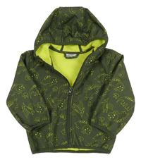 Tmavozelená softshellová bunda s dinosaury a kapucí Ergee