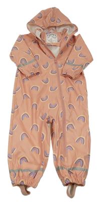 Růžová nepromokavá kombinéza s duhami a kapucí Lupilu