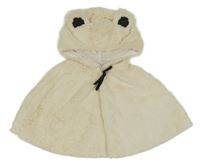 Smotanové kožušinové podšité pončo a kapucňou s uškami