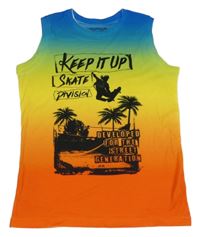 Oranžovo-žluto-modré tílko s nápisem a palmami C&A