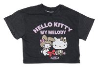 Tmavošedé teplákové crop tričko s Hello Kitty H&M