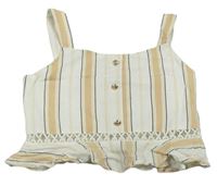 Bílo-béžový pruhovaný crop top s gombíky River Island