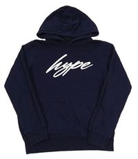 Tmavomodrá mikina s logom a kapucňou Hype