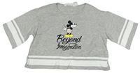 Sivé crop tričko s pruhmi a Mickeym H&M
