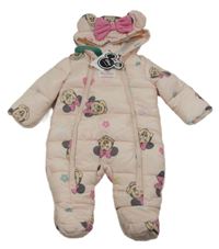 Nové - Světlerůžová šusťáková zimní kombinéza s Minnie a kapucí Primark