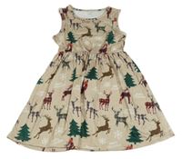 Béžové šaty so stromami a jeleňmi Shein