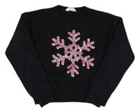 Čierny trblietavý sveter s vločkou z flitrů Primark