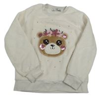 Biela plyšová mikina s medvěďom C&A