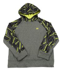 Šedo-černo-neonově zelená thermo mikina se vzorovanými rukávy a kapucí Russel