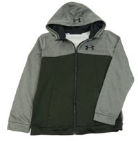 Šedo-tmavozelená propínací thermo mikina s logem a kapucí Under Armour