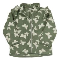 Khaki-bílá fleecová propínací mikina s motýlky H&M