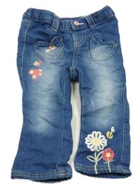 Modré teplákové rifle se srdíčky a květy Ergee