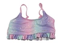 Lila-ružovo-svetlomodrá plavková trblietavá lambáda s volánikmi Dopodopo