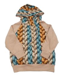 Ružovo-modro-oranžová mikina s pleteným potlačou a kapucňou