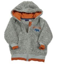 Sivo-oranžová huňatá prepínaci mikina s nosorožcem a kapucňou Lupilu