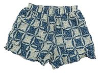 Smetanovo-tmavomodré vzorované kvetované ľahké kraťasy Dunnes