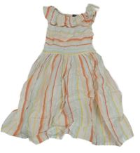 Smetanovo-oranžovo-žlto-modré pruhované plátenné šaty Kiabi