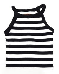 Tmavomodro-biely pruhovaný rebrovaný crop top Reserved
