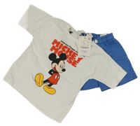 Nové - 2set - Bílé tričko s Mickeym + modré teplákové kraťasy Zara