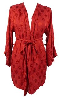 Dámsky červený bodkovaný saténový župan s opaskom
