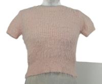 Dámské světlerůžové chlupaté pletené crop tričko Zara 