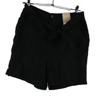 Nové - Dámske čierne ľanové kraťasy s opaskom TU