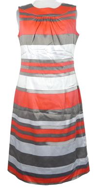 Dámské jahodovo-hnědo-bílé pruhované saténové šaty 