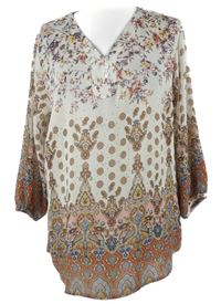 Dámská bílo-cihlovo-modrá vzorovaná šifonová halenka Atlas 