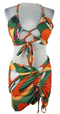 2set - Dámský barevný vzorovaný plavkový crop top + sukně se stahováním Shein
