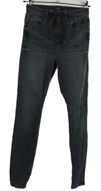 Dámské šedé skinny rifle šněrováním River Island 