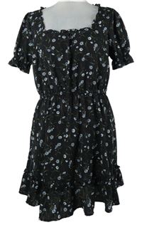 Dámske čierne kvietkovane šaty H&M