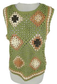 Dámska kaki-béžová vzorovaná háčkovaná pletená vesta Gallery