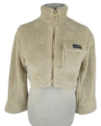 Dámská béžová huňatá crop bunda Bershka 