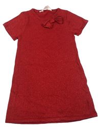 Červené trblietavé pletené šaty s mašlou zn. H&M