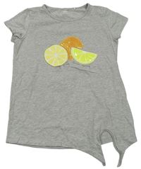 Sivé tričko s ovociem a flitrami Yigga