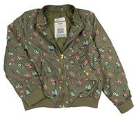 Khaki kvetinová šušťáková zateplená bunda Primark